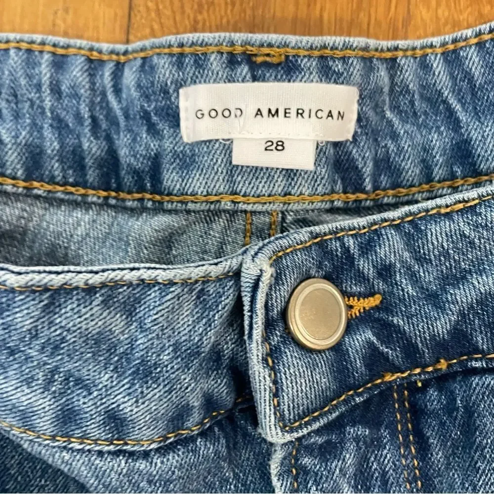 Revolve Good American Bombshell Chewed Denim Fringe Jean Shorts